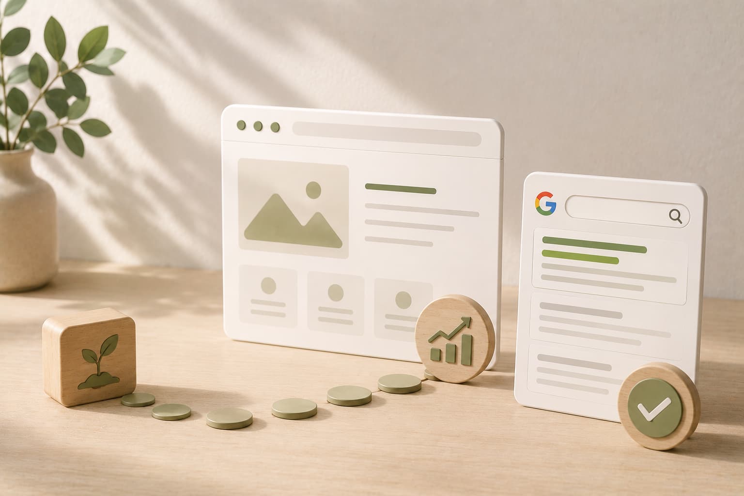 Concepto SEO con crecimiento y diseño web sostenible