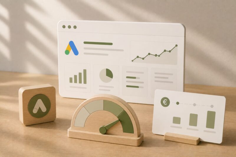Panel de Google Ads con gráficos y métricas