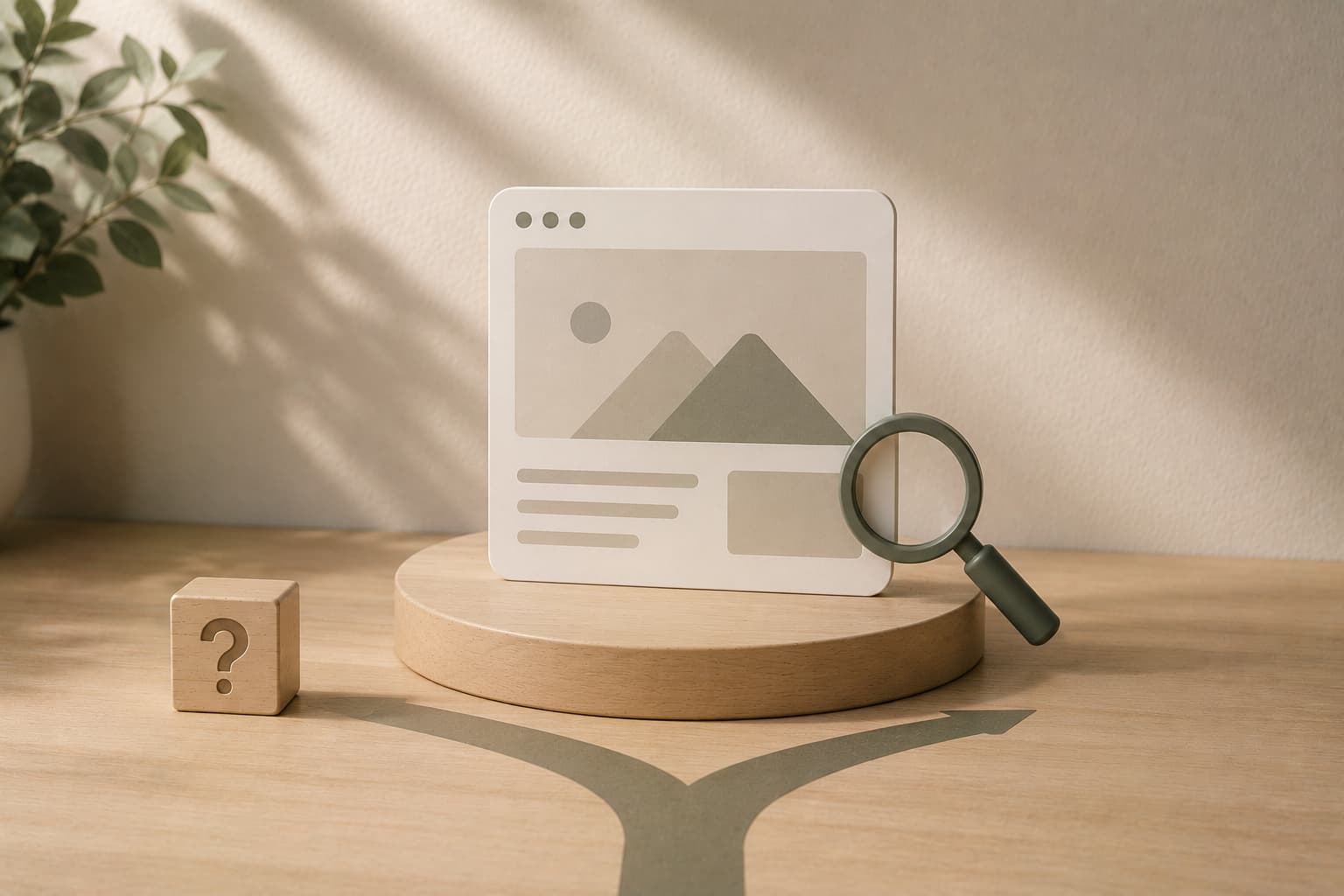 Maqueta web con lupa y signo interrogación